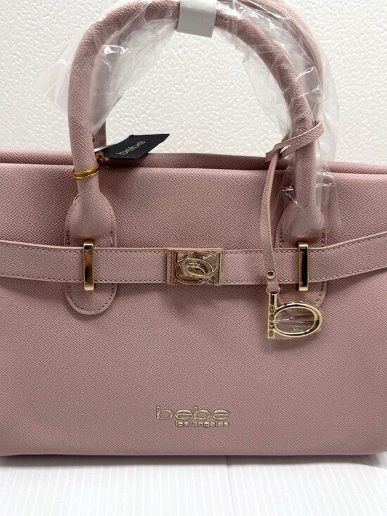 Bebe Pink Satchel Handbag Gold Hardware Structured Handle Purse NWT Work Luxury - Picture 2 of 10